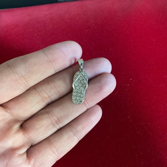 Pendant Charm Flip Flop Thong Sandal Sterling Silver 925 Austrian Crystals - Picture 3 of 12